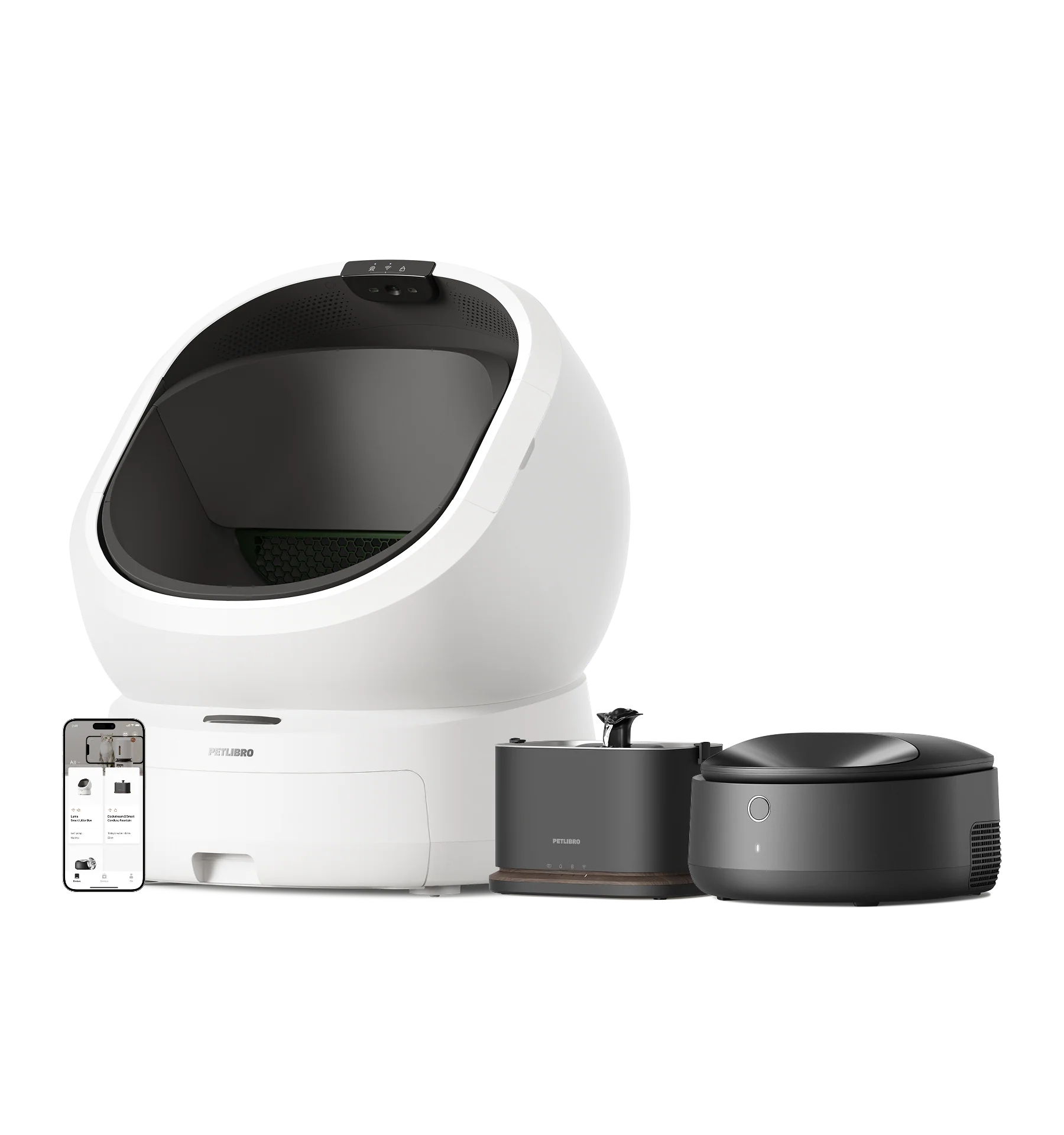 Luma Smart Litter Box, Polar Smart Wet Food Feeder and Dockstream 2 Fountain