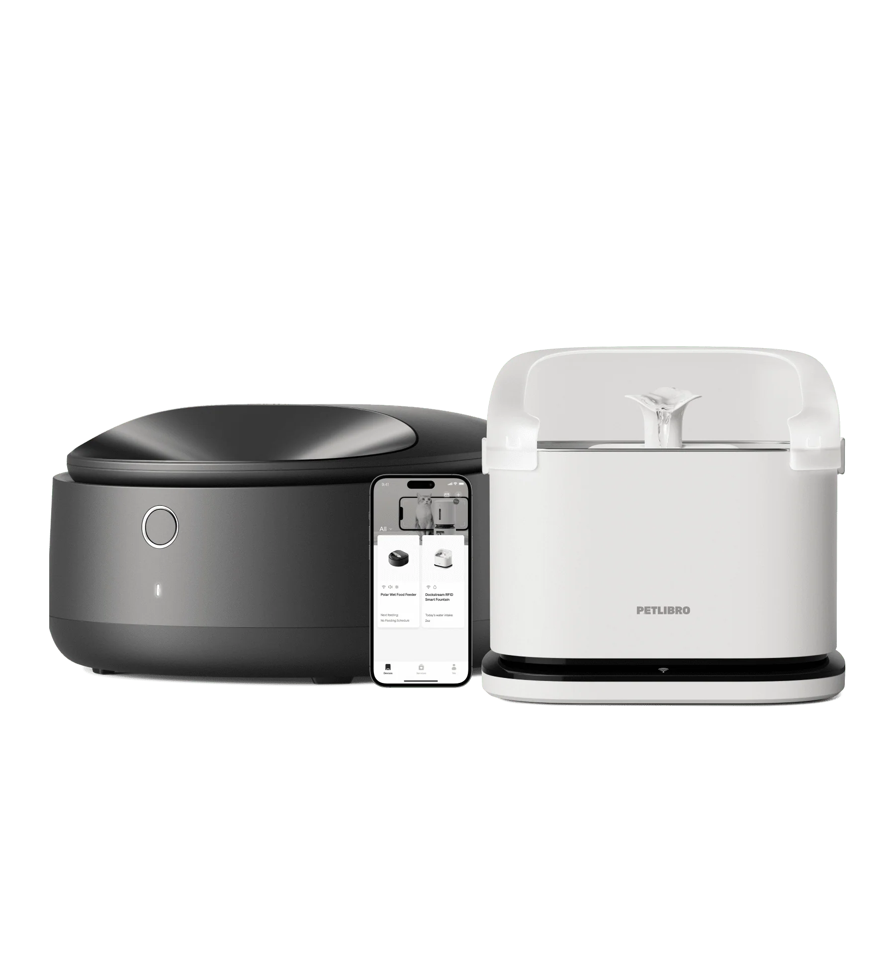 Polar Wet Food Feeder and RFID Smart Fountain Bundle for Multi-Cat Homes
