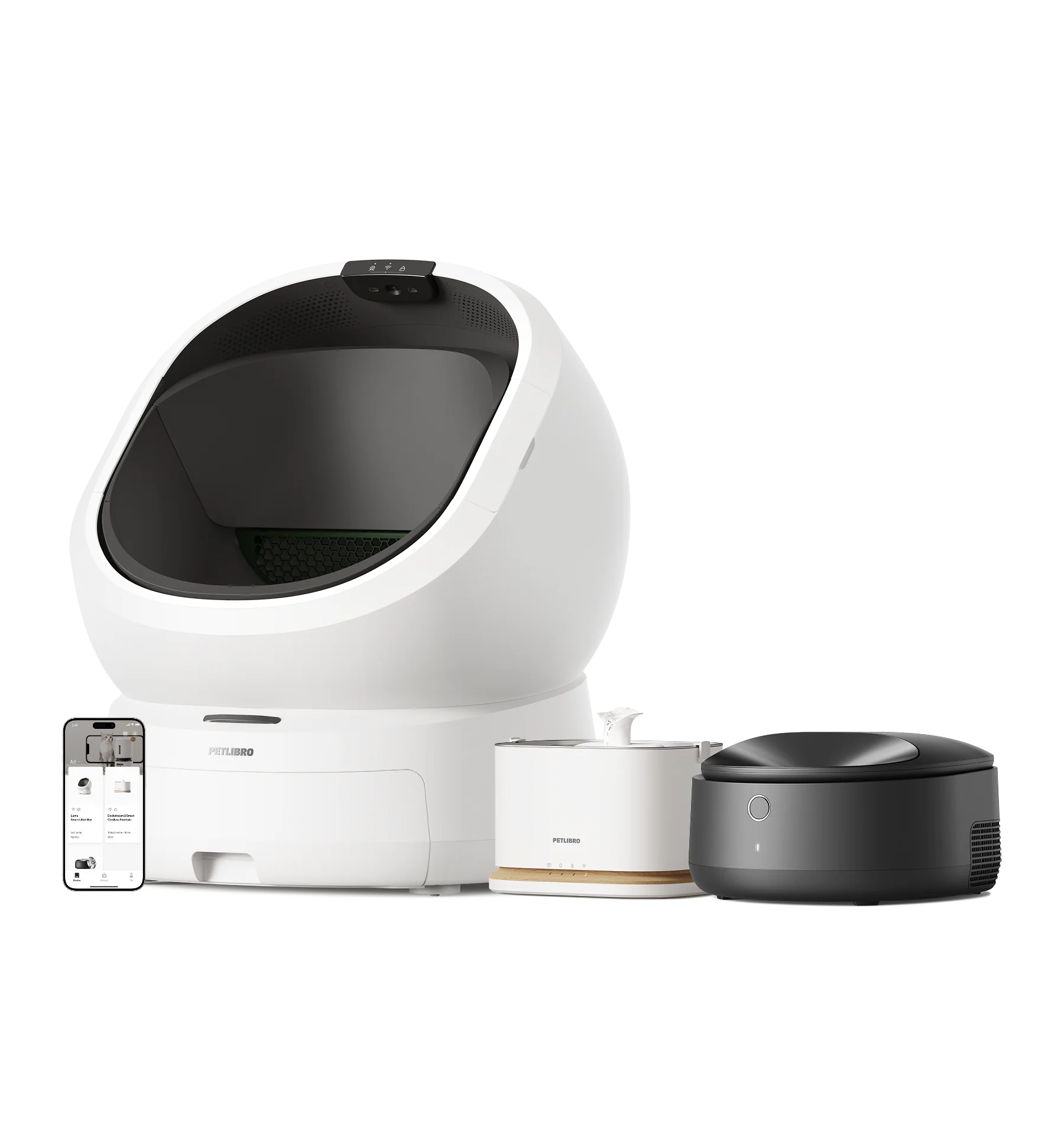 Luma Smart Litter Box, Polar Smart Wet Food Feeder and Dockstream 2 Fountain