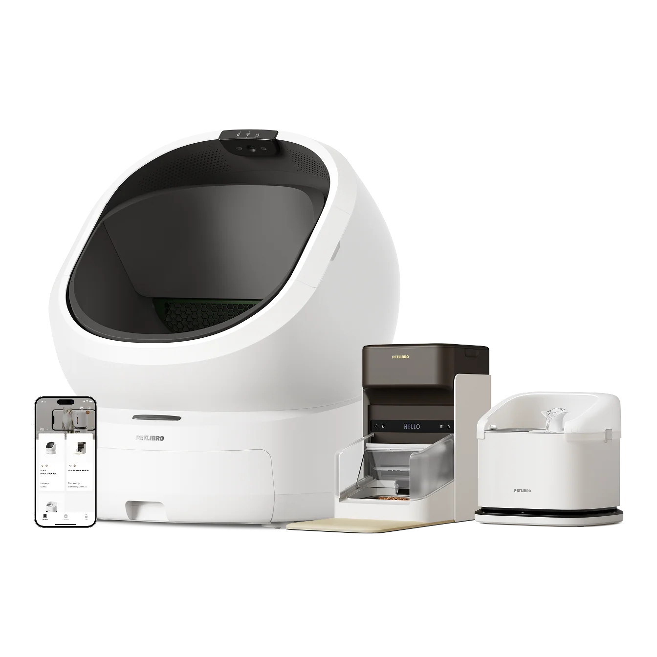 Luma Smart Litter Box with Dockstream RFID Fountain and One RFID Feeder Bundle