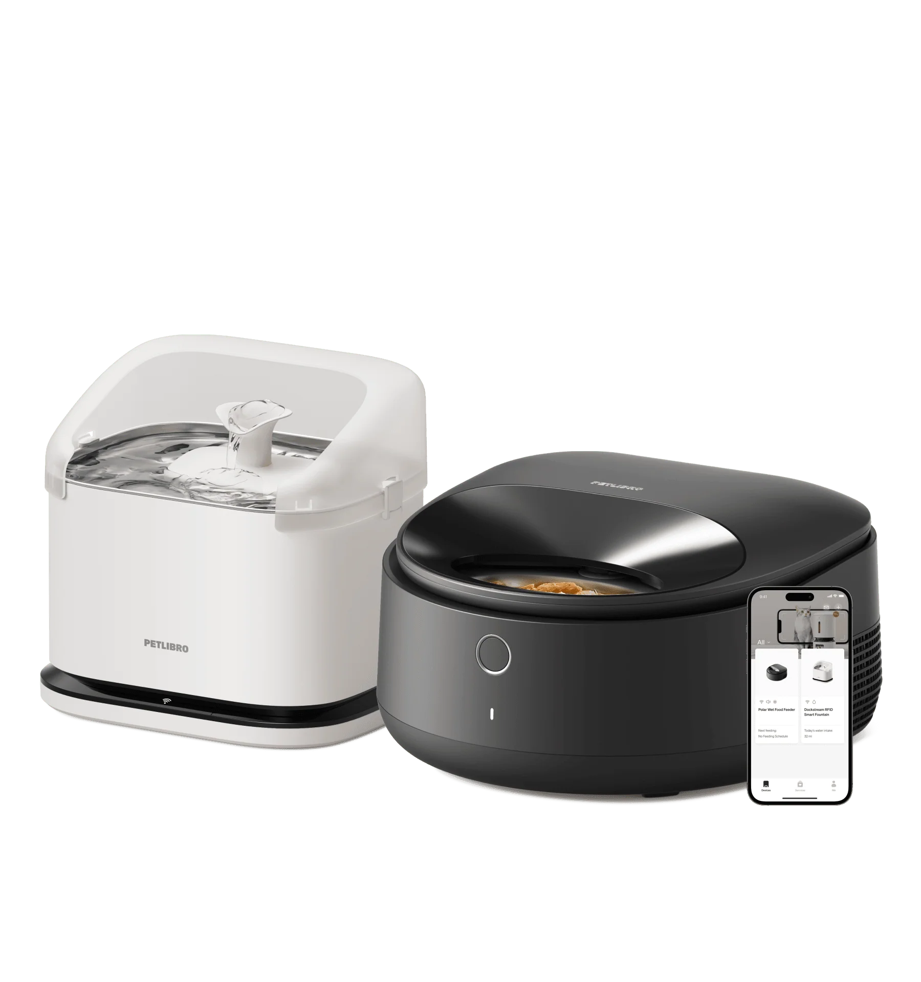 Polar Wet Food Feeder and RFID Smart Fountain Bundle for Multi-Cat Homes