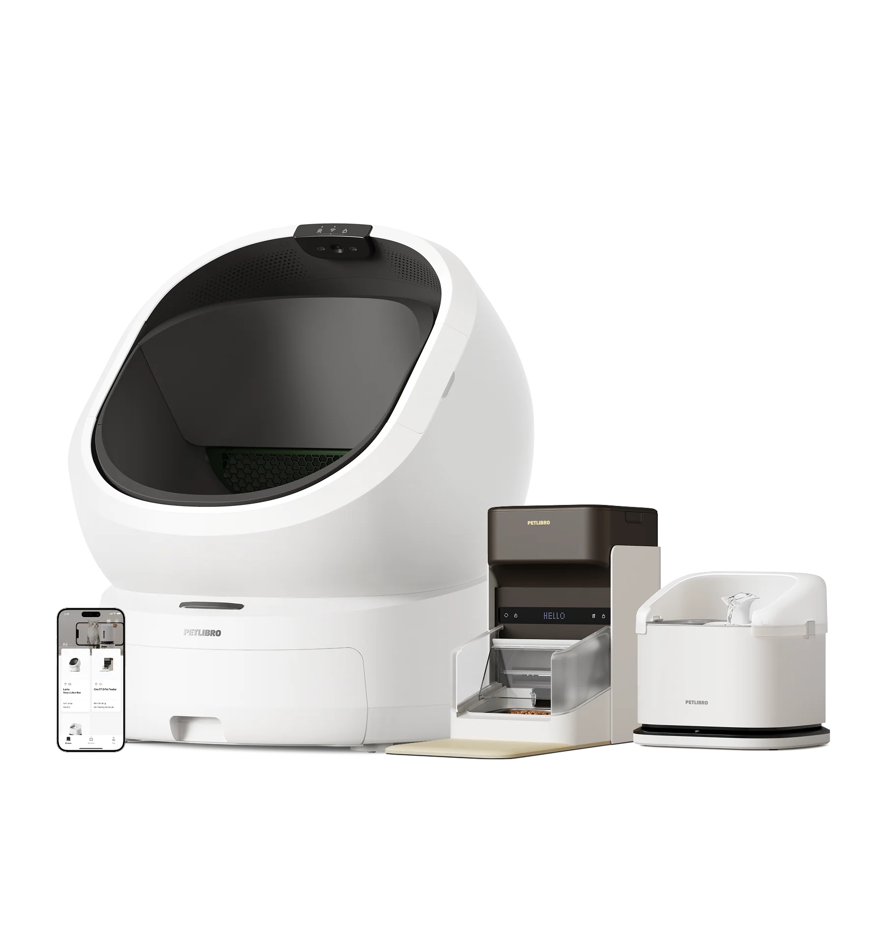 Luma Smart Litter Box with Dockstream RFID Fountain and One RFID Feeder Bundle