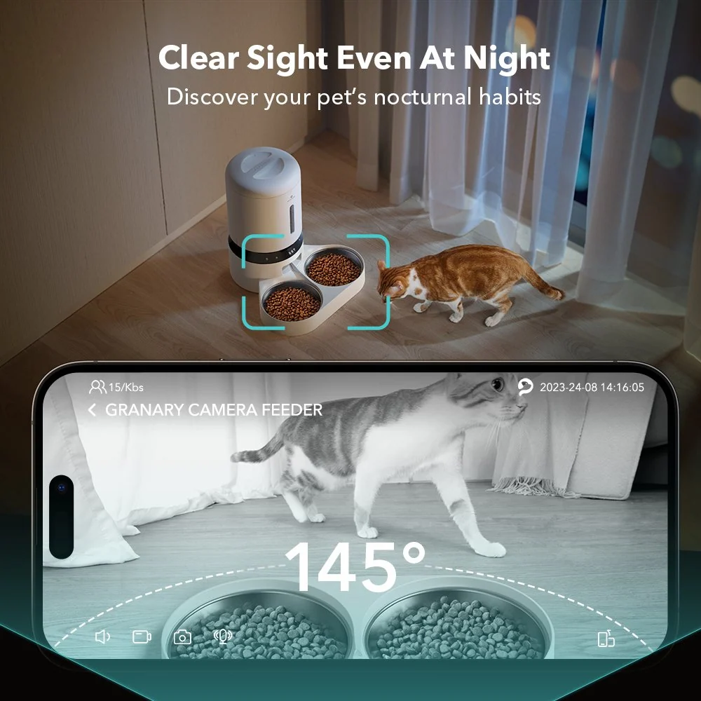 Granary Smart Camera Feeder Dual Bowl with App Scheduling